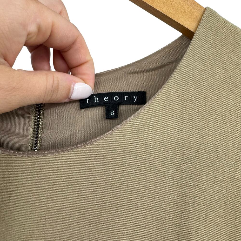 Theory Sz 8 Vintage Y2K Tan Brown Solid Sleeveless Stretch Academia Sheath Dress - Picture 12 of 12